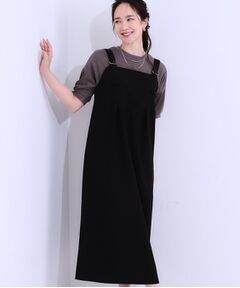 SHOO・LA・RUE / シューラルー ロング・マキシ丈ワンピース | 【S-LL/肩紐調整可能】Iラインシルエットですっきりと タック切替ジャンドレ