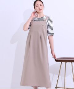 SHOO・LA・RUE / シューラルー ロング・マキシ丈ワンピース | 【S-LL/肩紐調整可能】Iラインシルエットですっきりと タック切替ジャンドレ