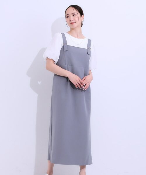 SHOO・LA・RUE / シューラルー ロング・マキシ丈ワンピース | 【S-LL/肩紐調整可能】Iラインシルエットですっきりと タック切替ジャンドレ | 詳細1