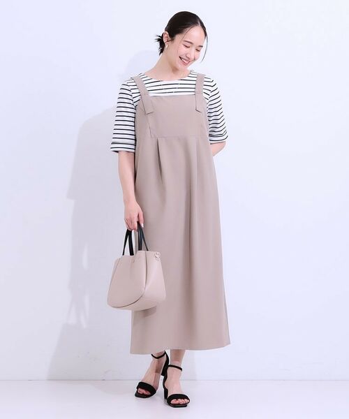 SHOO・LA・RUE / シューラルー ロング・マキシ丈ワンピース | 【S-LL/肩紐調整可能】Iラインシルエットですっきりと タック切替ジャンドレ | 詳細11