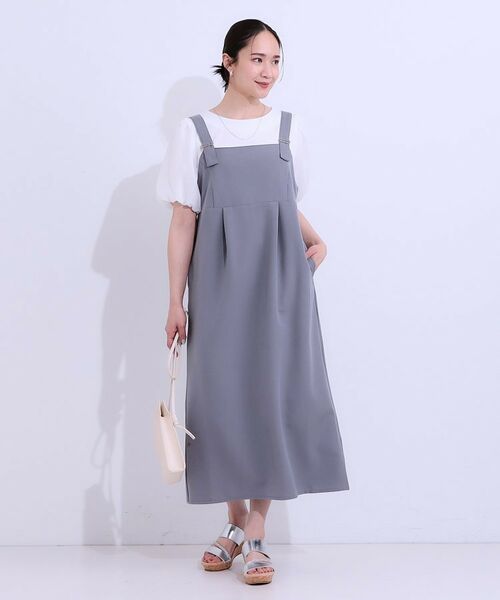 SHOO・LA・RUE / シューラルー ロング・マキシ丈ワンピース | 【S-LL/肩紐調整可能】Iラインシルエットですっきりと タック切替ジャンドレ | 詳細3