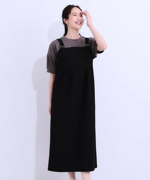 SHOO・LA・RUE / シューラルー ロング・マキシ丈ワンピース | 【S-LL/肩紐調整可能】Iラインシルエットですっきりと タック切替ジャンドレ | 詳細5