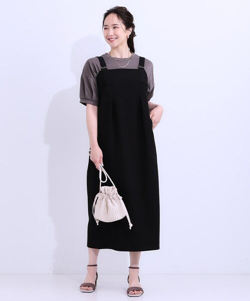 SHOO・LA・RUE / シューラルー ロング・マキシ丈ワンピース | 【S-LL/肩紐調整可能】Iラインシルエットですっきりと タック切替ジャンドレ | 詳細7