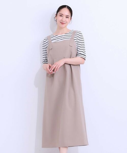 SHOO・LA・RUE / シューラルー ロング・マキシ丈ワンピース | 【S-LL/肩紐調整可能】Iラインシルエットですっきりと タック切替ジャンドレ | 詳細9