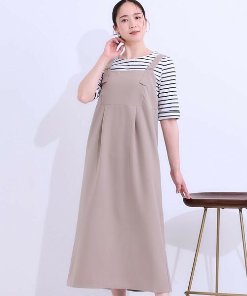 SHOO・LA・RUE/シューラルー 【S-LL/肩紐調整可能】タック切替ジャンドレ ベージュ(052) 02(M) SHOO・LA・RUE/シューラルー 【S-LL/肩紐調整可能】タック切替ジャンドレ ベージュ(052) 02(M)