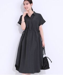 SHOO・LA・RUE / シューラルー ロング・マキシ丈ワンピース | 【S-LL】お顔周りすっきり 麻調スキッパーシャツワンピース