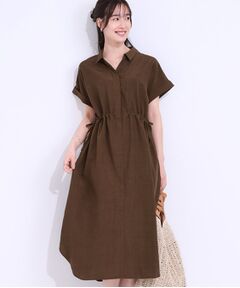 SHOO・LA・RUE / シューラルー ロング・マキシ丈ワンピース | 【S-LL】お顔周りすっきり 麻調スキッパーシャツワンピース
