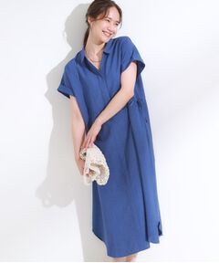 SHOO・LA・RUE / シューラルー ロング・マキシ丈ワンピース | 【S-LL】お顔周りすっきり 麻調スキッパーシャツワンピース