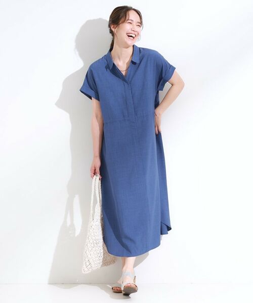 SHOO・LA・RUE / シューラルー ロング・マキシ丈ワンピース | 【S-LL】お顔周りすっきり 麻調スキッパーシャツワンピース | 詳細10