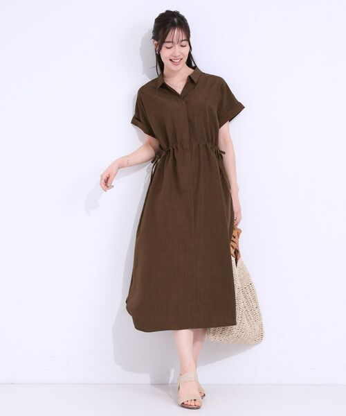 SHOO・LA・RUE / シューラルー ロング・マキシ丈ワンピース | 【S-LL】お顔周りすっきり 麻調スキッパーシャツワンピース | 詳細13