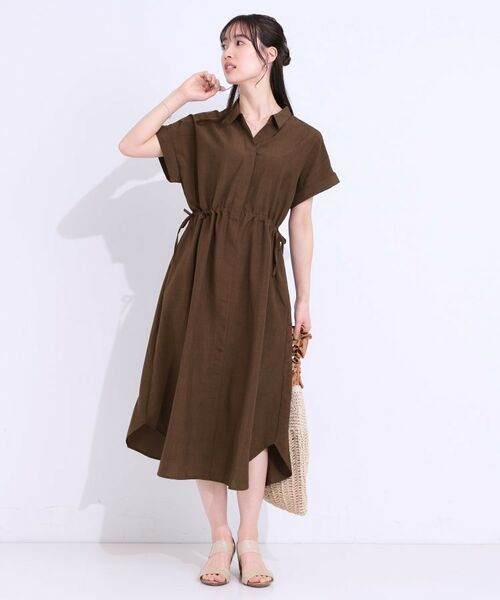 SHOO・LA・RUE / シューラルー ロング・マキシ丈ワンピース | 【S-LL】お顔周りすっきり 麻調スキッパーシャツワンピース | 詳細15