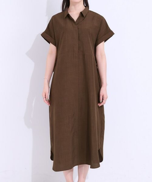 美品　マレーラ　リネン　ロングシャツワンピース　スキッパーシャツ　イタリア製　M 女性らしい艶感が魅力的なスキッパーシャツワンピース サテン