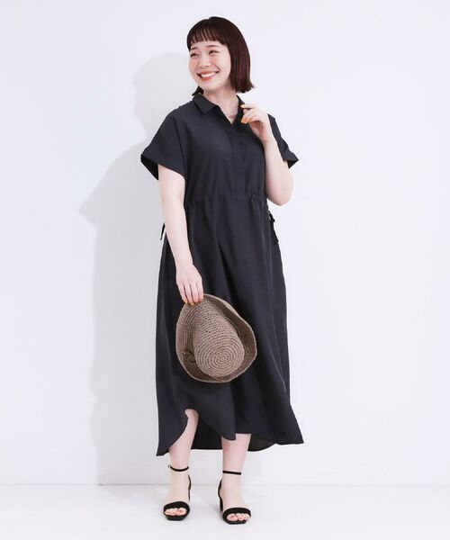 SHOO・LA・RUE / シューラルー ロング・マキシ丈ワンピース | 【S-LL】お顔周りすっきり 麻調スキッパーシャツワンピース | 詳細25