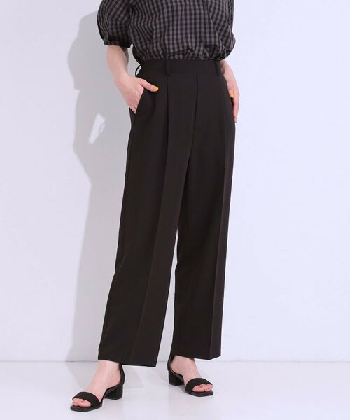 SHOO・LA・RUE/シューラルー 【S-LL/接触冷感】大人のきれいめスタイルに センタープレスワイドパンツ ブラック(019) 01(S) SHOO・LA・RUE/シューラルー 【S-LL/接触冷感】大人のきれいめスタイルに センタープレスワイドパンツ ブラック(019) 01(S)