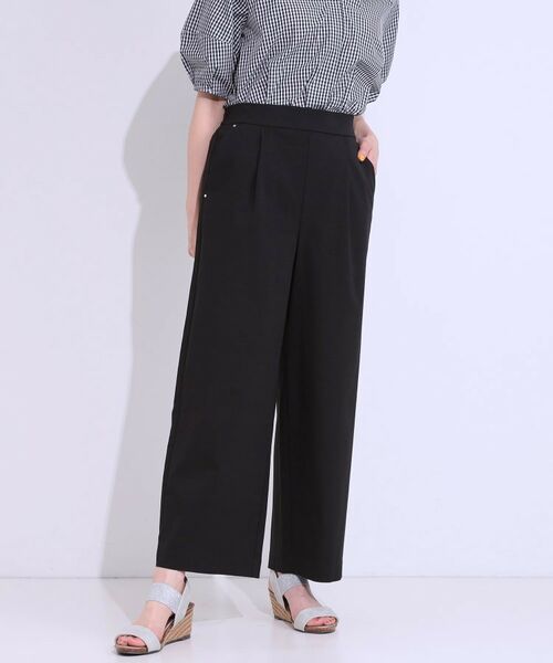 SHOO・LA・RUE/シューラルー 【S-LL/接触冷感】ゴールドパーツがアクセント ストレッチワイドパンツ ブラック(019) 01(S) SHOO・LA・RUE/シューラルー 【S-LL/接触冷感】ゴールドパーツがアクセント ストレッチワイドパンツ ブラック(019) 01(S)