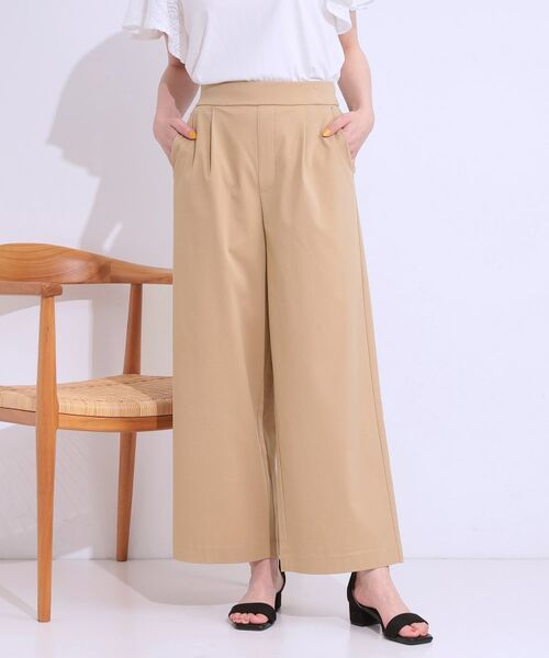 SHOO・LA・RUE/シューラルー 【S-LL/接触冷感】ゴールドパーツがアクセント ストレッチワイドパンツ ベージュ(052) 01(S) SHOO・LA・RUE/シューラルー 【S-LL/接触冷感】ゴールドパーツがアクセント ストレッチワイドパンツ ベージュ(052) 01(S)