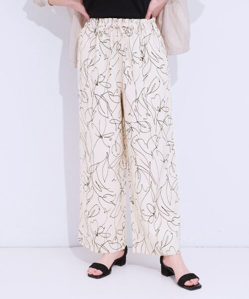 SHOO・LA・RUE / シューラルー パンツ | 【S-LL】目を惹く柄がアクセント 麻調イージーワイドパンツ | 詳細1