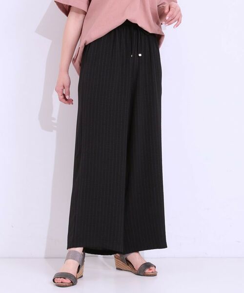 SHOO・LA・RUE / シューラルー ショート・ハーフ・半端丈パンツ | 【着丈選べる/ひんやり】ストライプ見えイージーワイドパンツ | 詳細1