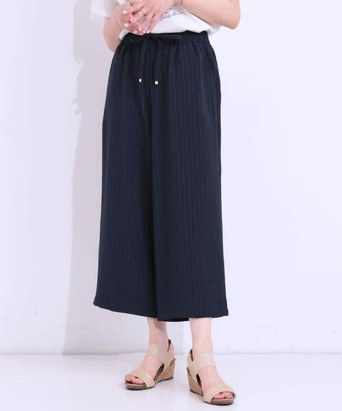 SHOO・LA・RUE / シューラルー ショート・ハーフ・半端丈パンツ | 【着丈選べる/ひんやり】ストライプ見えイージーワイドパンツ | 詳細11