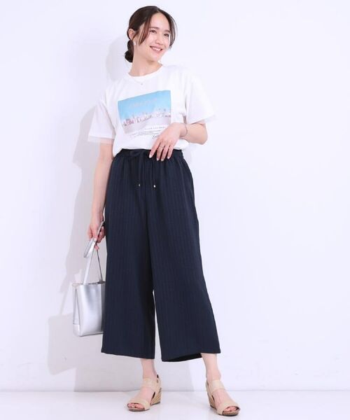 SHOO・LA・RUE / シューラルー ショート・ハーフ・半端丈パンツ | 【着丈選べる/ひんやり】ストライプ見えイージーワイドパンツ | 詳細13