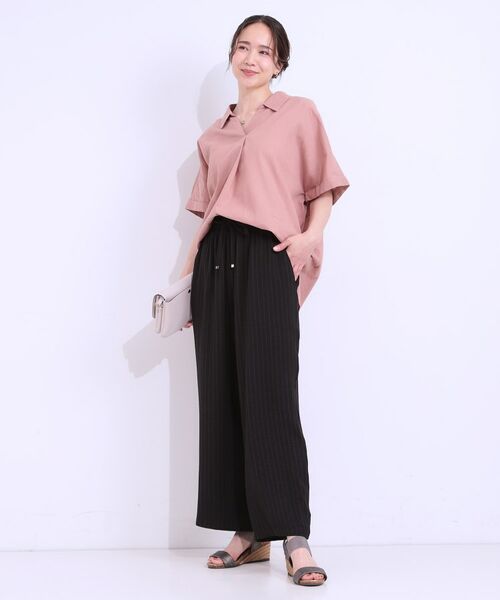 SHOO・LA・RUE / シューラルー ショート・ハーフ・半端丈パンツ | 【着丈選べる/ひんやり】ストライプ見えイージーワイドパンツ | 詳細3