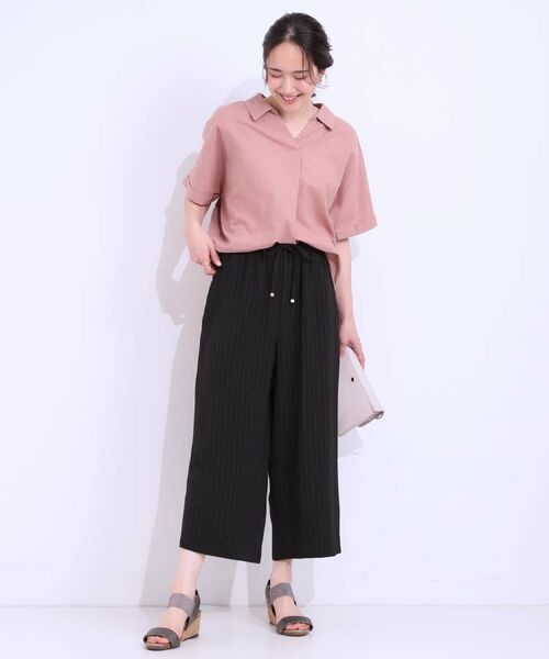 SHOO・LA・RUE / シューラルー ショート・ハーフ・半端丈パンツ | 【着丈選べる/ひんやり】ストライプ見えイージーワイドパンツ | 詳細6