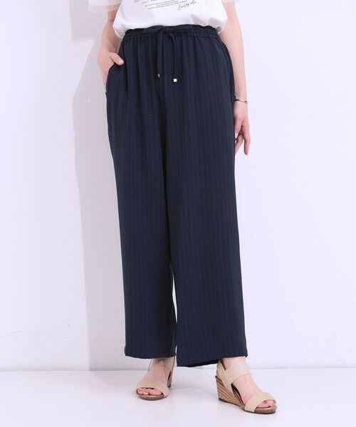 SHOO・LA・RUE / シューラルー ショート・ハーフ・半端丈パンツ | 【着丈選べる/ひんやり】ストライプ見えイージーワイドパンツ | 詳細8