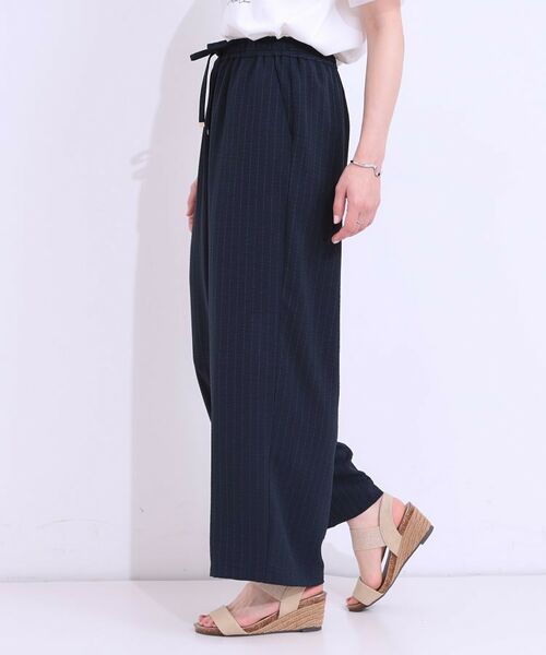 SHOO・LA・RUE / シューラルー ショート・ハーフ・半端丈パンツ | 【着丈選べる/ひんやり】ストライプ見えイージーワイドパンツ | 詳細9