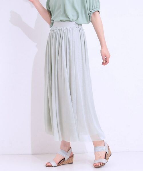 SHOO・LA・RUE/シューラルー 【S-LL】歩くたび揺れる姿が美しい とろみチュールスカート ライトグレー(011) 03(L)