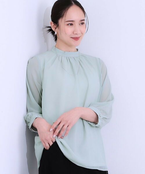 SHOO・LA・RUE/シューラルー 【S-LL】首元ギャザーが華やか きれいめシフォンブラウス ミントグリーン(021) 02(M) SHOO・LA・RUE/シューラルー 【S-LL】首元ギャザーが華やか きれいめシフォンブラウス ミントグリーン(021) 02(M)
