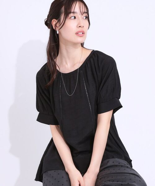 SHOO・LA・RUE / シューラルー シャツ・ブラウス | 【S-LL/2点セット】インせず着られる はしごレース5分袖ブラウス(ブラック(019))