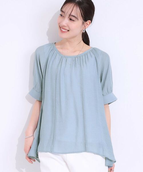 SHOO・LA・RUE / シューラルー シャツ・ブラウス | 【S-LL/2点セット】インせず着られる はしごレース5分袖ブラウス(ブルー(091))