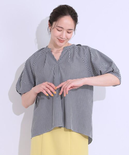 SHOO・LA・RUE / シューラルー シャツ・ブラウス | 【洗える/S-LL】洗濯後しわになりにくい 5分袖スキッパーブラウス | 詳細1