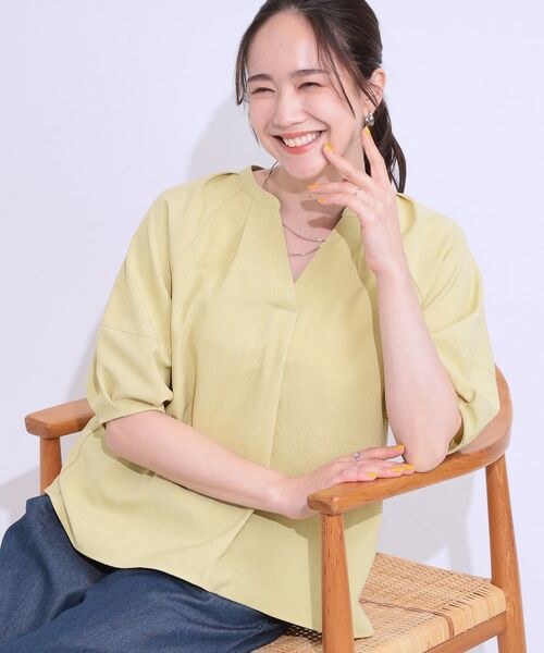 SHOO・LA・RUE / シューラルー シャツ・ブラウス | 【洗える/S-LL】洗濯後しわになりにくい 5分袖スキッパーブラウス(イエロー(031))