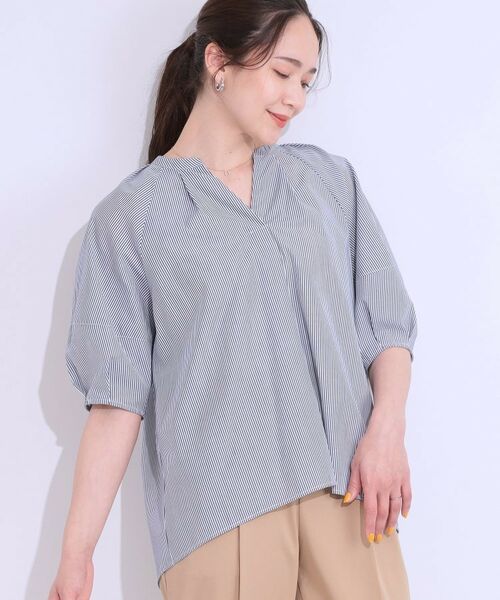 SHOO・LA・RUE/シューラルー 【洗える/S-LL】洗濯後しわになりにくい ランタンスキッパーブラウス ブルー(393) 04(LL) SHOO・LA・RUE/シューラルー 【洗える/S-LL】洗濯後しわになりにくい ランタンスキッパーブラウス ブルー(393) 04(LL)