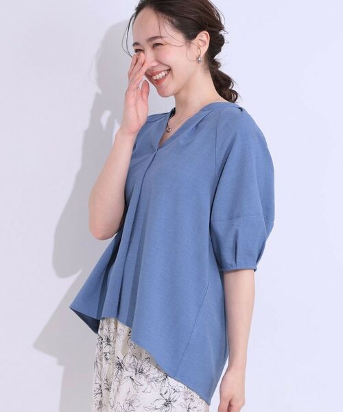 SHOO・LA・RUE/シューラルー 【洗える/S-LL】洗濯後しわになりにくい ランタンスキッパーブラウス ブルー(092) 02(M) SHOO・LA・RUE/シューラルー 【洗える/S-LL】洗濯後しわになりにくい ランタンスキッパーブラウス ブルー(092) 02(M)