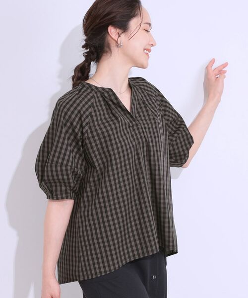 SHOO・LA・RUE/シューラルー 【洗える/S-LL】洗濯後しわになりにくい ランタンスキッパーブラウス チャコールグレー(214) 04(LL) SHOO・LA・RUE/シューラルー 【洗える/S-LL】洗濯後しわになりにくい ランタンスキッパーブラウス チャコールグレー(214) 04(LL)