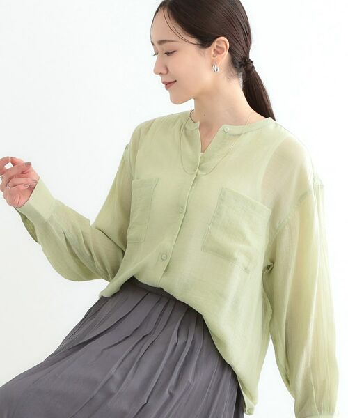 SHOO・LA・RUE/シューラルー 大人のシアー感 バンドカラーシャツ ミントグリーン(021) 00(FREE) SHOO・LA・RUE/シューラルー 大人のシアー感 バンドカラーシャツ ミントグリーン(021) 00(FREE)