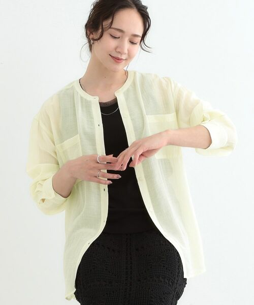 SHOO・LA・RUE/シューラルー 大人のシアー感 バンドカラーシャツ イエロー(031) 00(FREE) SHOO・LA・RUE/シューラルー 大人のシアー感 バンドカラーシャツ イエロー(031) 00(FREE)