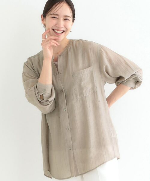 SHOO・LA・RUE/シューラルー 大人のシアー感 バンドカラーシャツ グレージュ(050) 00(FREE) SHOO・LA・RUE/シューラルー 大人のシアー感 バンドカラーシャツ グレージュ(050) 00(FREE)