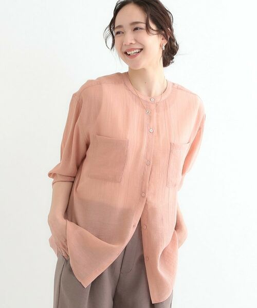 SHOO・LA・RUE/シューラルー 大人のシアー感 バンドカラーシャツ ピンク(072) 00(FREE) SHOO・LA・RUE/シューラルー 大人のシアー感 バンドカラーシャツ ピンク(072) 00(FREE)