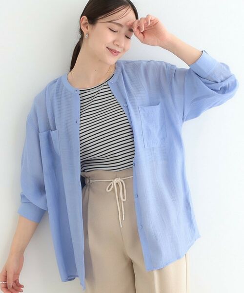 SHOO・LA・RUE/シューラルー 大人のシアー感 バンドカラーシャツ ブルー(091) 00(FREE) SHOO・LA・RUE/シューラルー 大人のシアー感 バンドカラーシャツ ブルー(091) 00(FREE)