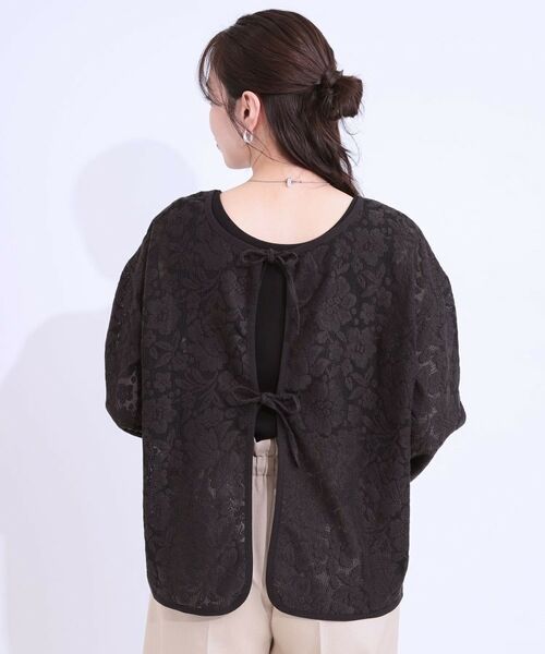 SHOO・LA・RUE / シューラルー カットソー | 【前後2WAY/S-LL】メッシュ×レースがこなれ見え リボントップス | 詳細18