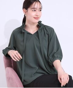 SHOO・LA・RUE / シューラルー シャツ・ブラウス | 【洗える/ひんやり/S-LL】フェミニンもクールも フリルリボン5分袖ブラウス