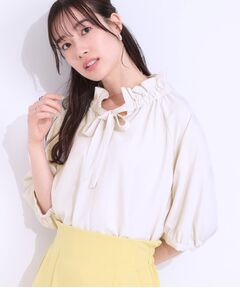 SHOO・LA・RUE / シューラルー シャツ・ブラウス | 【洗える/ひんやり/S-LL】フェミニンもクールも フリルリボン5分袖ブラウス