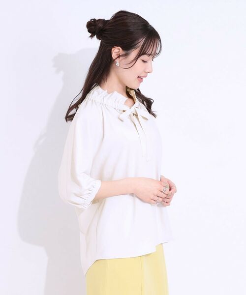 SHOO・LA・RUE / シューラルー シャツ・ブラウス | 【洗える/ひんやり/S-LL】フェミニンもクールも フリルリボン5分袖ブラウス | 詳細10