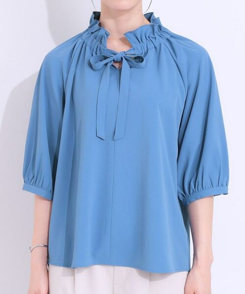 SHOO・LA・RUE / シューラルー シャツ・ブラウス | 【洗える/ひんやり/S-LL】フェミニンもクールも フリルリボン5分袖ブラウス | 詳細13