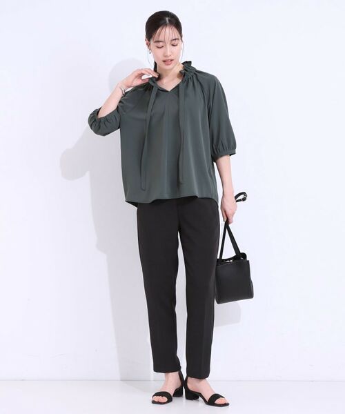 SHOO・LA・RUE / シューラルー シャツ・ブラウス | 【洗える/ひんやり/S-LL】フェミニンもクールも フリルリボン5分袖ブラウス | 詳細3