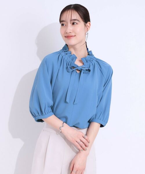 SHOO・LA・RUE / シューラルー シャツ・ブラウス | 【洗える/ひんやり/S-LL】フェミニンもクールも フリルリボン5分袖ブラウス | 詳細5
