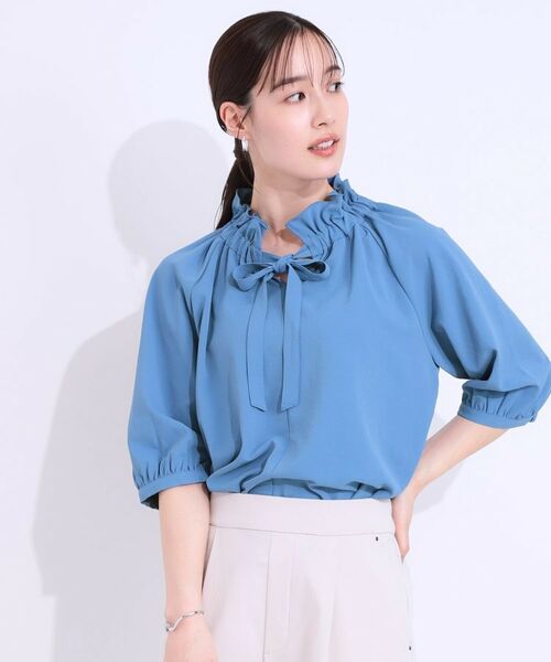 SHOO・LA・RUE / シューラルー シャツ・ブラウス | 【洗える/ひんやり/S-LL】フェミニンもクールも フリルリボン5分袖ブラウス | 詳細6